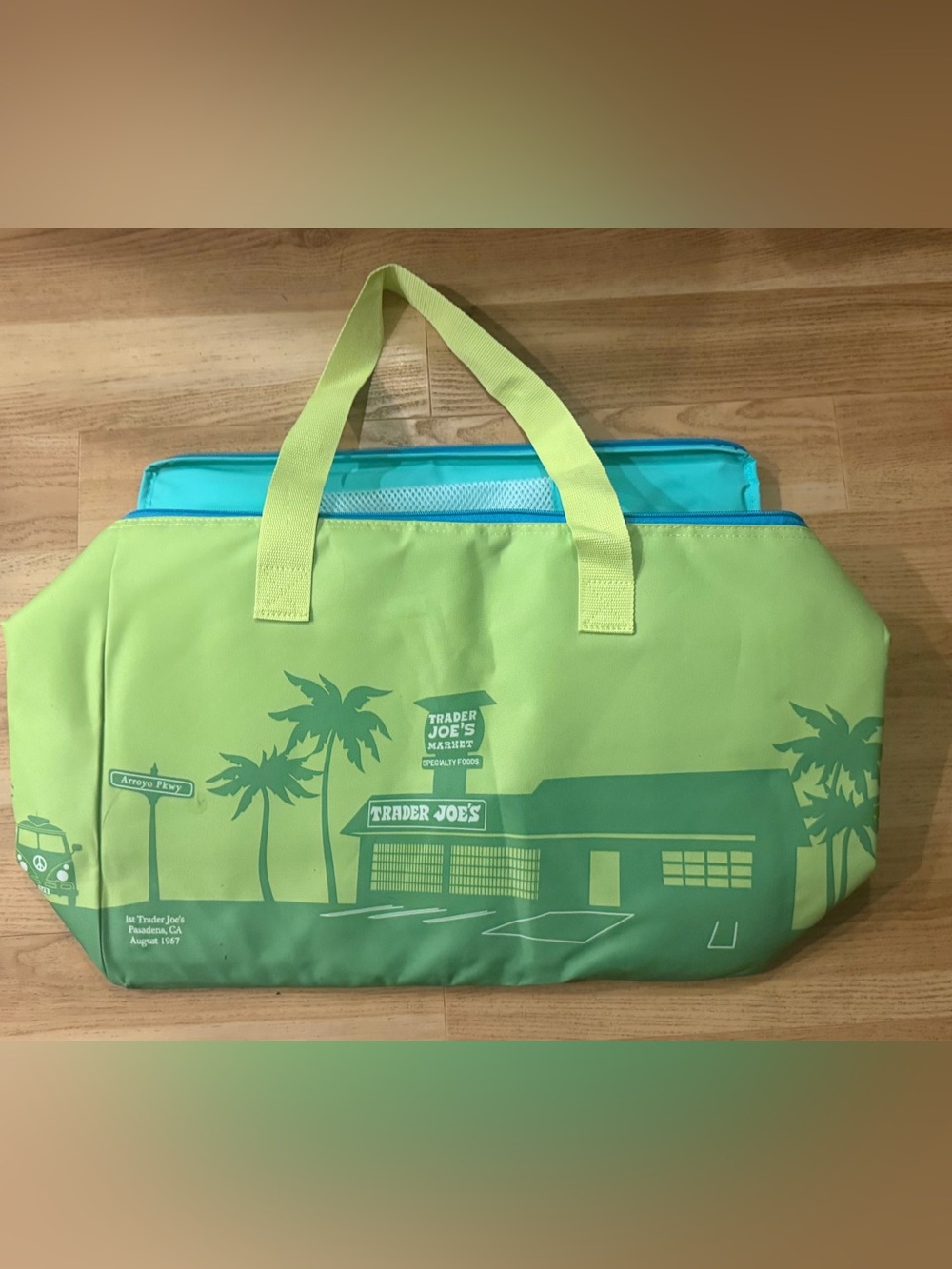 Trader Joe’s green and blue insulated large cooler bag
